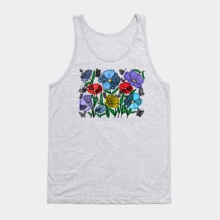 BOTANICAL FLORALS AND UNIQUE BUTTERFLIES DOODLES  _ DIGITAL BLACK LINE & WATERCOLORS Tank Top